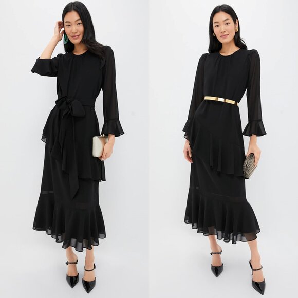 Tuckernuck Dresses & Skirts - Tuckernuck Black Midi Ruffle-Skirt Dress